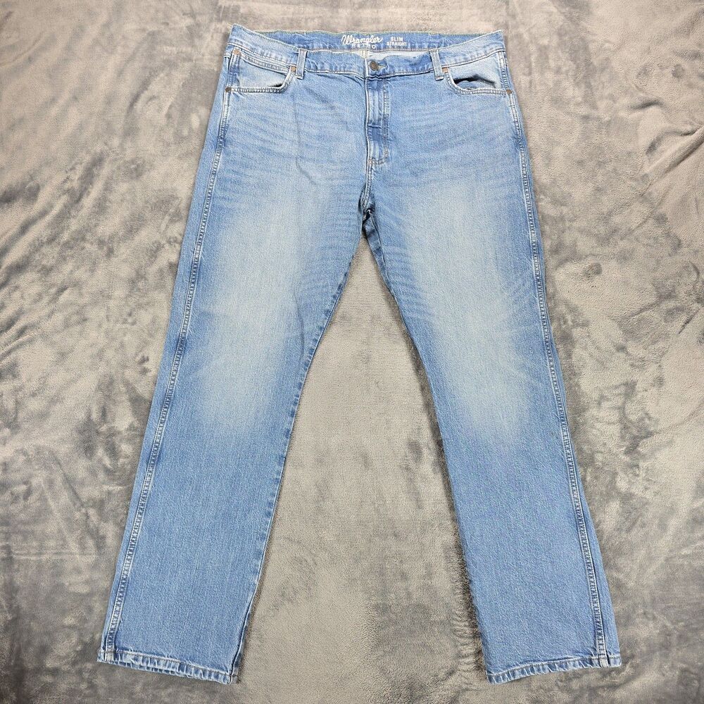 Wrangler Retro Jeans Mens 42x34 Blue Slim Straight Cowboy Western Rodeo Denim
